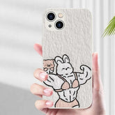 Funny Muscle Rabbit Tempered Glass iPhone Case for iPhone 16 Pro Max - White